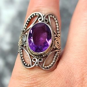 Sterling Silver Purple Amethyst Rustic